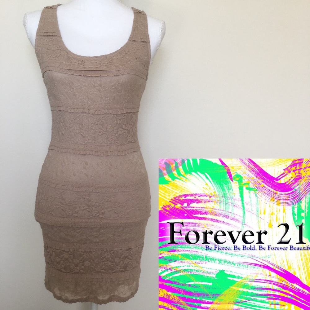 Twenty One Tan Lace Tank Stretch Dress